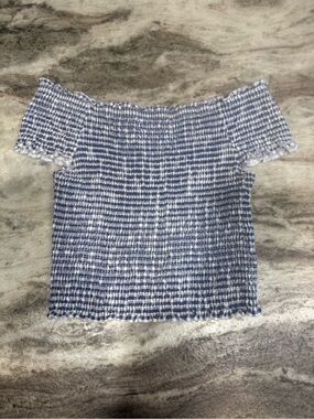 BONGO Blue and White Smocked Off-Shoulder Crop Top